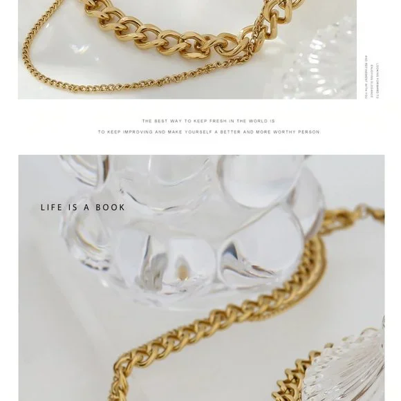 New 18K Gold Plated Link Chain Double Layer Necklace 9c - Picture 4 of 8